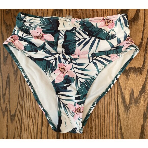 Women's Paradise High-Rise Bikini Swim Bathing Suit Bottoms Floral Tropical - M - Picture 1 of 4